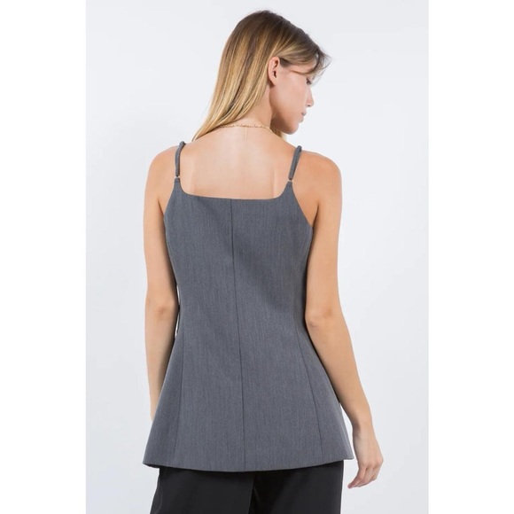 Square Neck Button Up Top - Grey - Picture 4 of 5